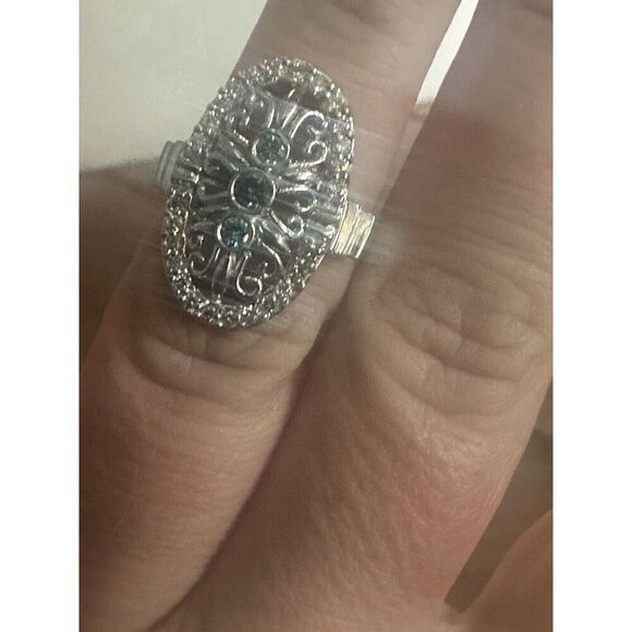 995 Pure Platinum Diamond & Fancy Blue Diamond Statement Ring Size 6.5 12.3 Gr - Picture 8 of 16